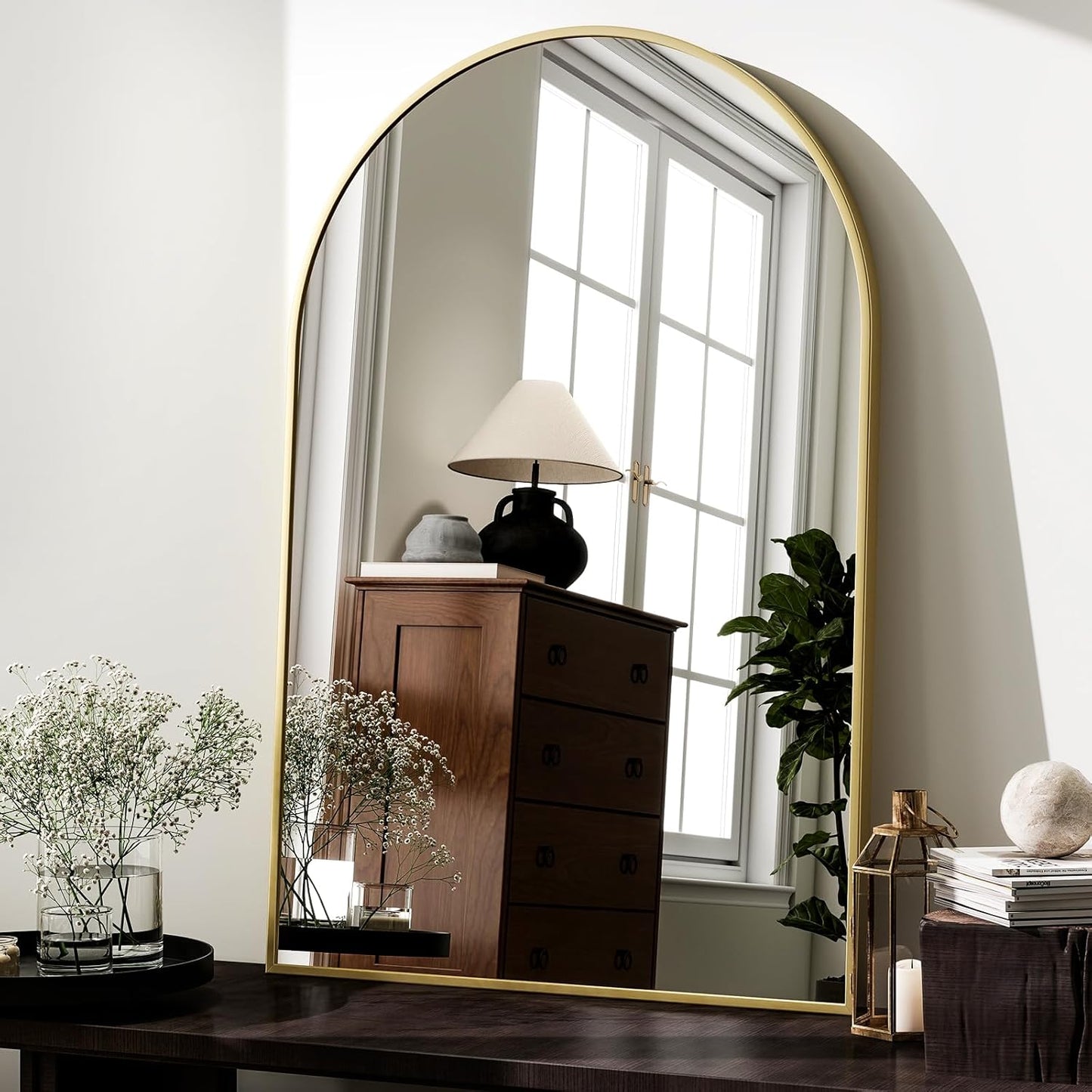 HARRITPURE Arched Wall Mirror – 24"x36" Arch Bathroom Mirror, Gold Metal Frame Vanity Mirrors for Bedroom, Entryway, Living Room Home Decor