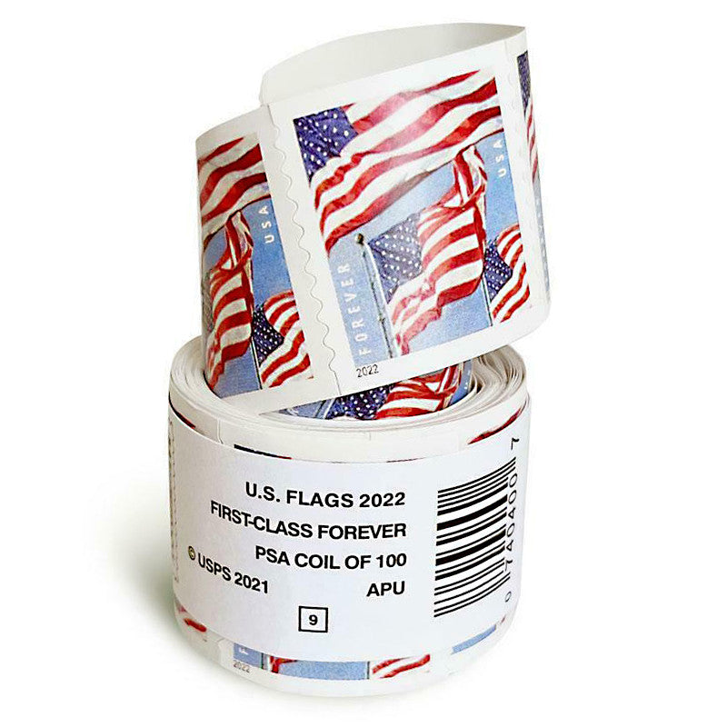(50) 2022 Forever Stamps US Flag First Class Postage Stamps Coil of 100 PCS/Roll