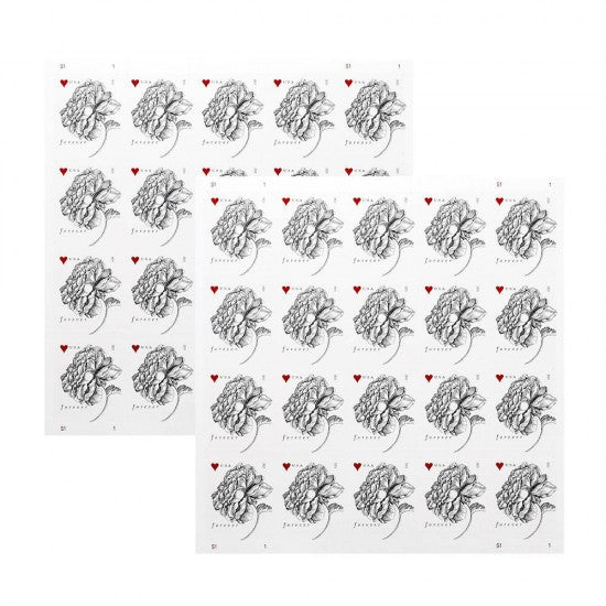 (100) 2015 VINTAGE ROSE WEDDING FOREVER POSTAGE STAMPS - 5 SHEETS OF 20
