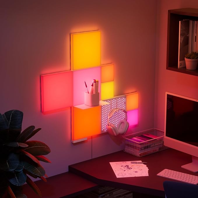 Nanoleaf Blocks LED Lights, Smart Light Panels Square WiFi LED Wall Lights with Music Sync, Wall Decor Lights Smart Kit Compatible with Alexa, RGBW, Light Panels for Gaming Room (9 Panels + 1 Shelf)