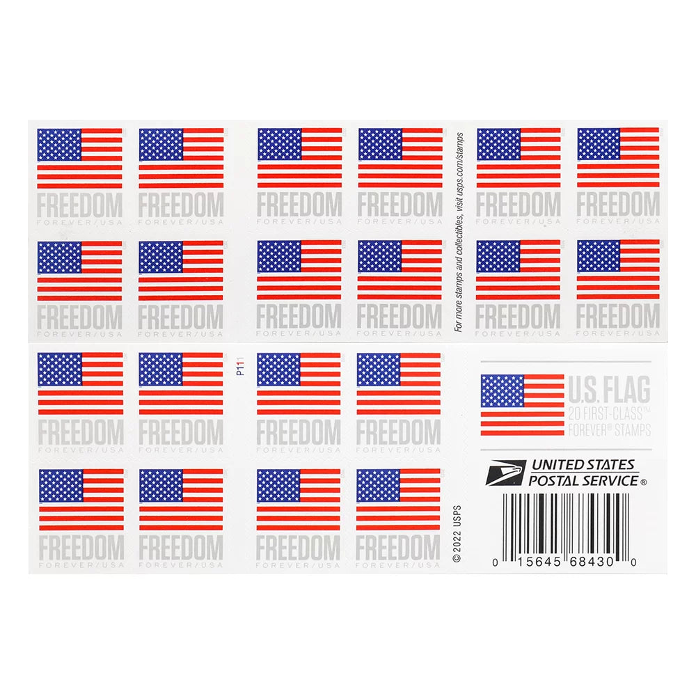 (100) 2023 Forever Stamps US Flag First Class Postage Stamps 5 Booklets of 20