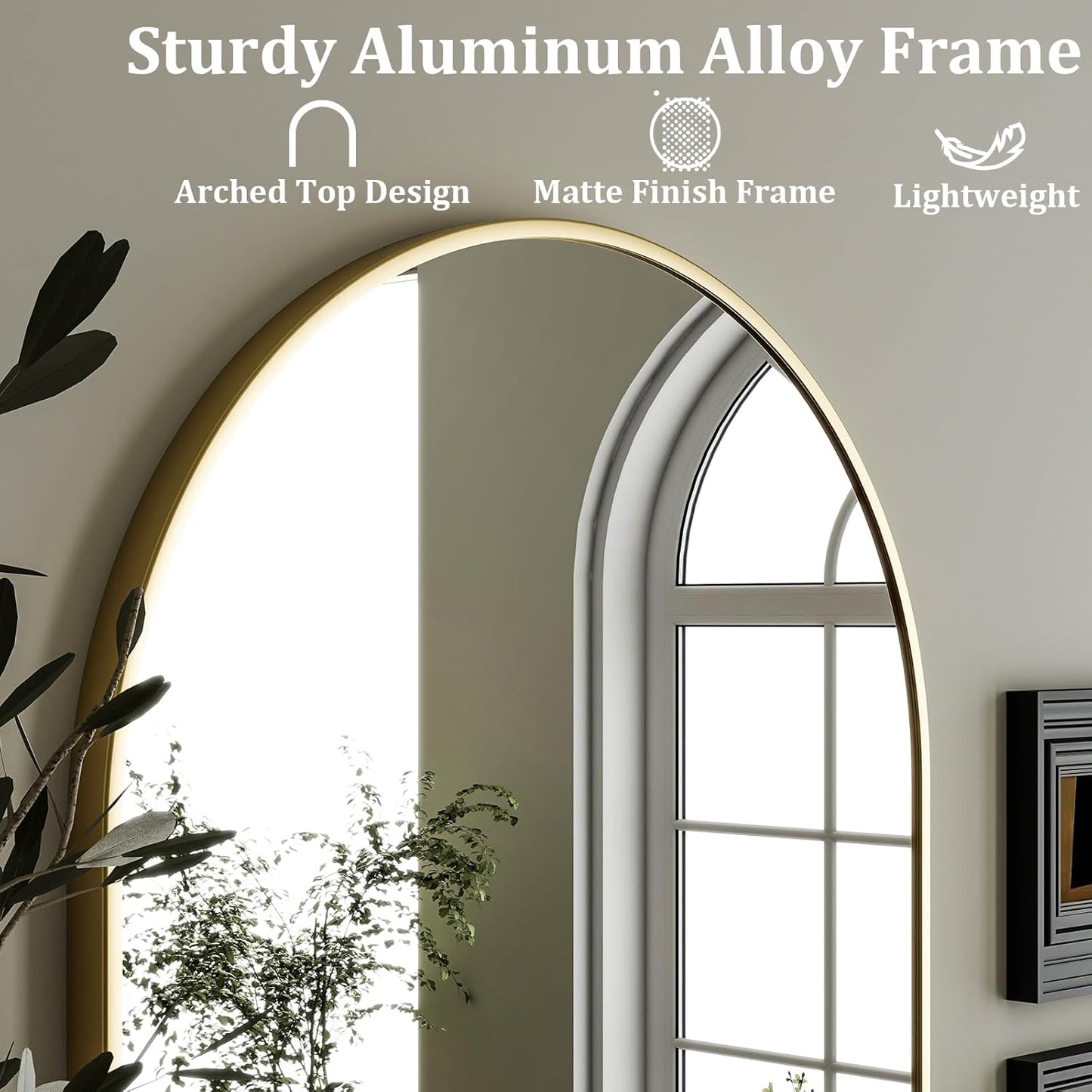 HARRITPURE Arched Wall Mirror – 24"x36" Arch Bathroom Mirror, Gold Metal Frame Vanity Mirrors for Bedroom, Entryway, Living Room Home Decor