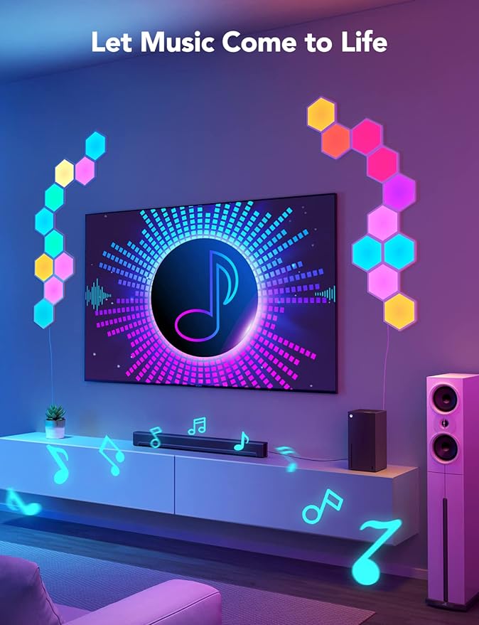 Govee Glide Hexa Light Panels, RGBIC Hexagon LED Wall Lights, Wi-Fi Smart Home Creative Wall Lights with Music Sync, Works with Alexa Google Assistant for Indoor Gaming Decor, 10 Pack
