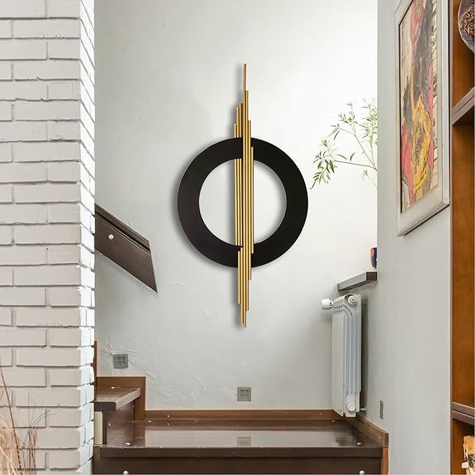 JFUJFU Large Black And Gold Metal Art 3d Wall Decor with Geometric Round & Line for Living Room & Bedroom