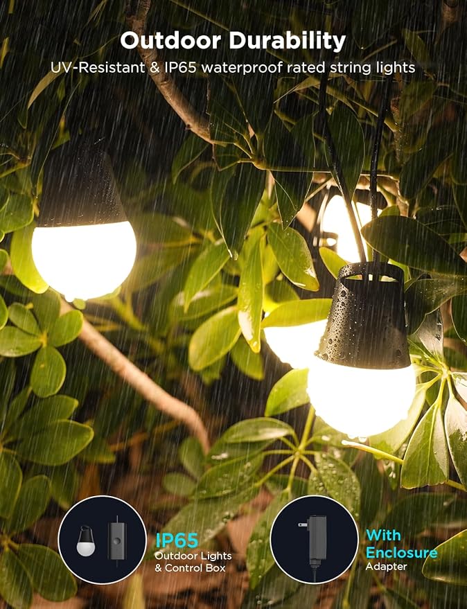 Govee Smart Outdoor String Lights 2, 144ft Outdoor Lights with Dimmable Warm White LED Bulbs, 47 Scene Modes for Patio, Backyard, Balcony, IP65 Waterproof, Works with Alexa, App Control