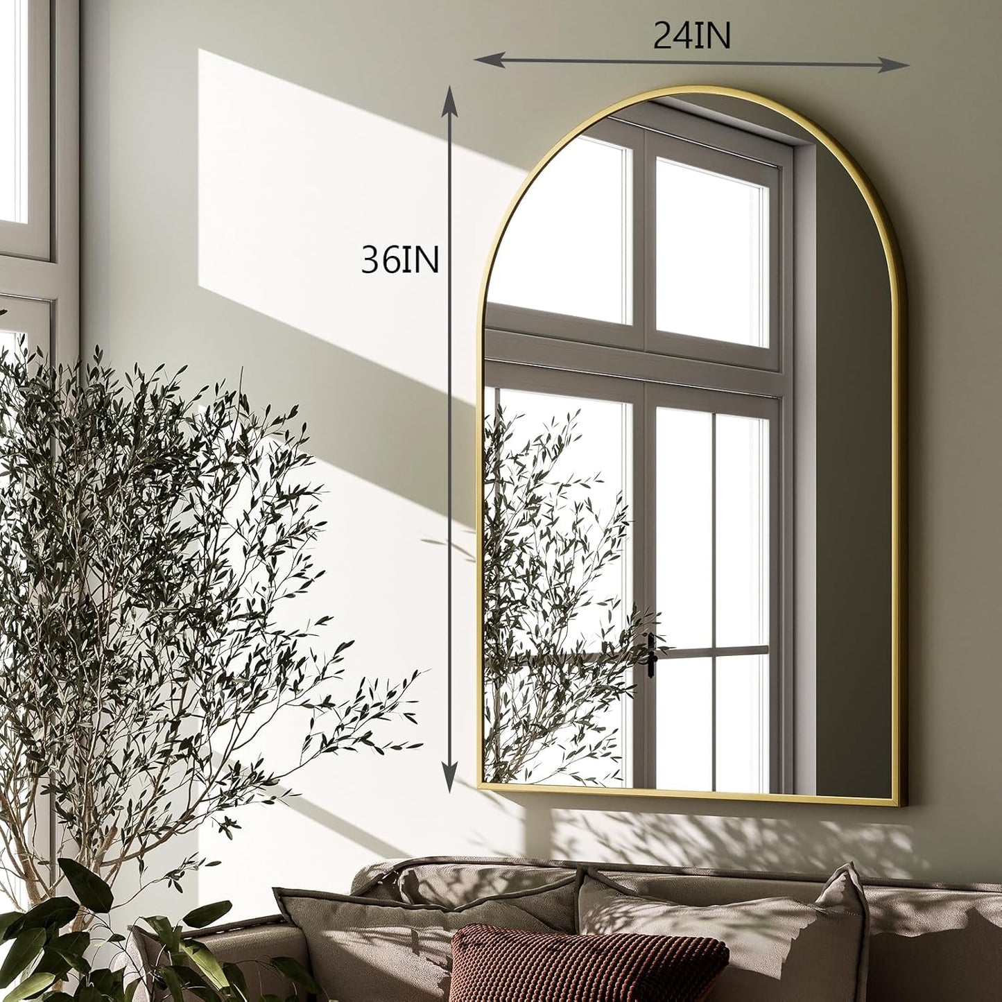 HARRITPURE Arched Wall Mirror – 24"x36" Arch Bathroom Mirror, Gold Metal Frame Vanity Mirrors for Bedroom, Entryway, Living Room Home Decor