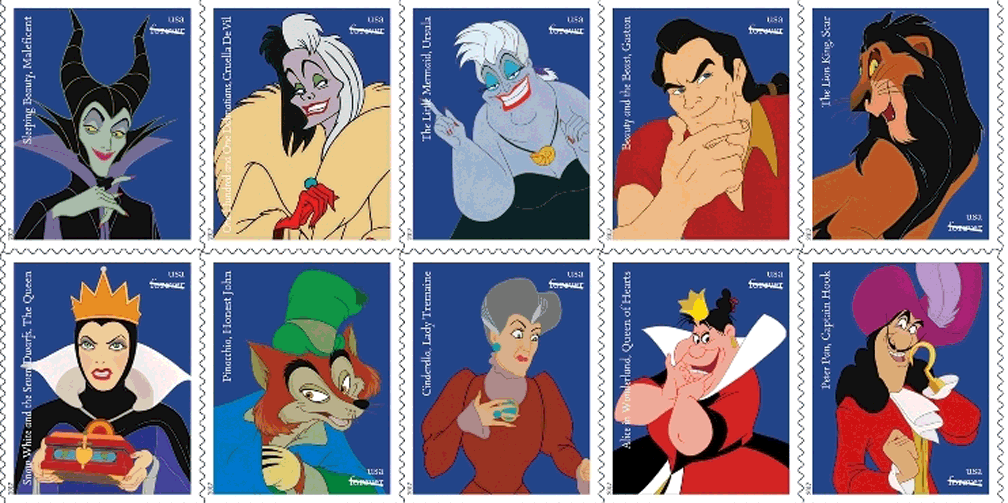 (100) 2017 DISNEY VILLIANS FOREVER STAMPS FIRST CLASS - 5 BOOKS IF 20